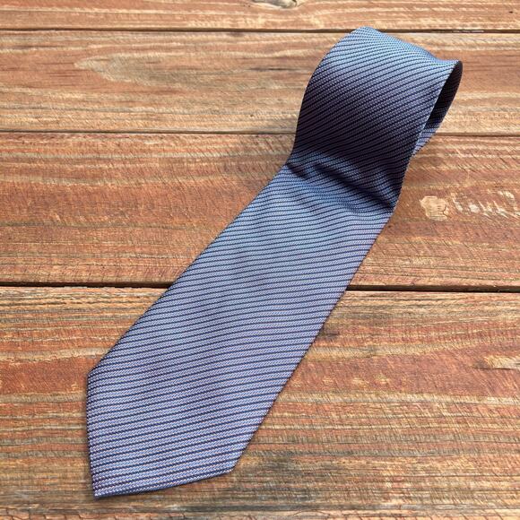 Vintage Italian Silk Tie Blue Red Iridescent Stripe Retro Luxury Necktie Formal - Picture 7 of 8